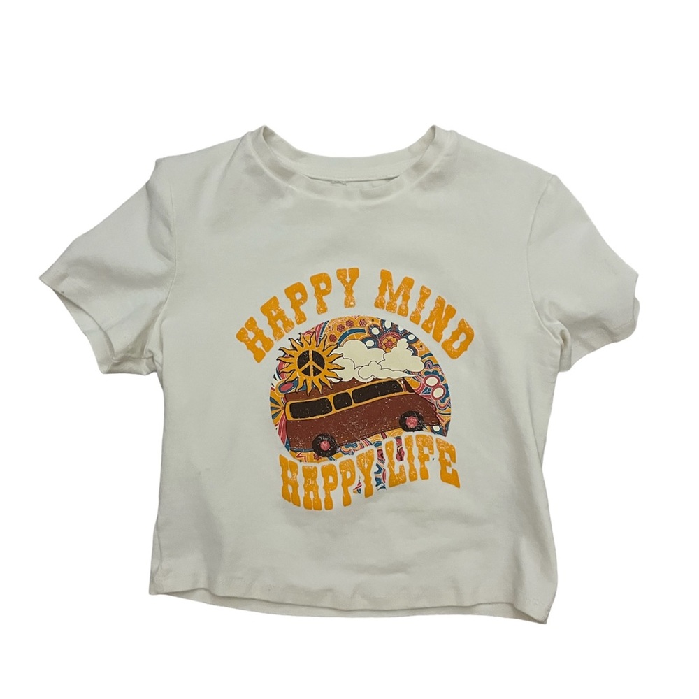 Croped happy mind happy life shirt